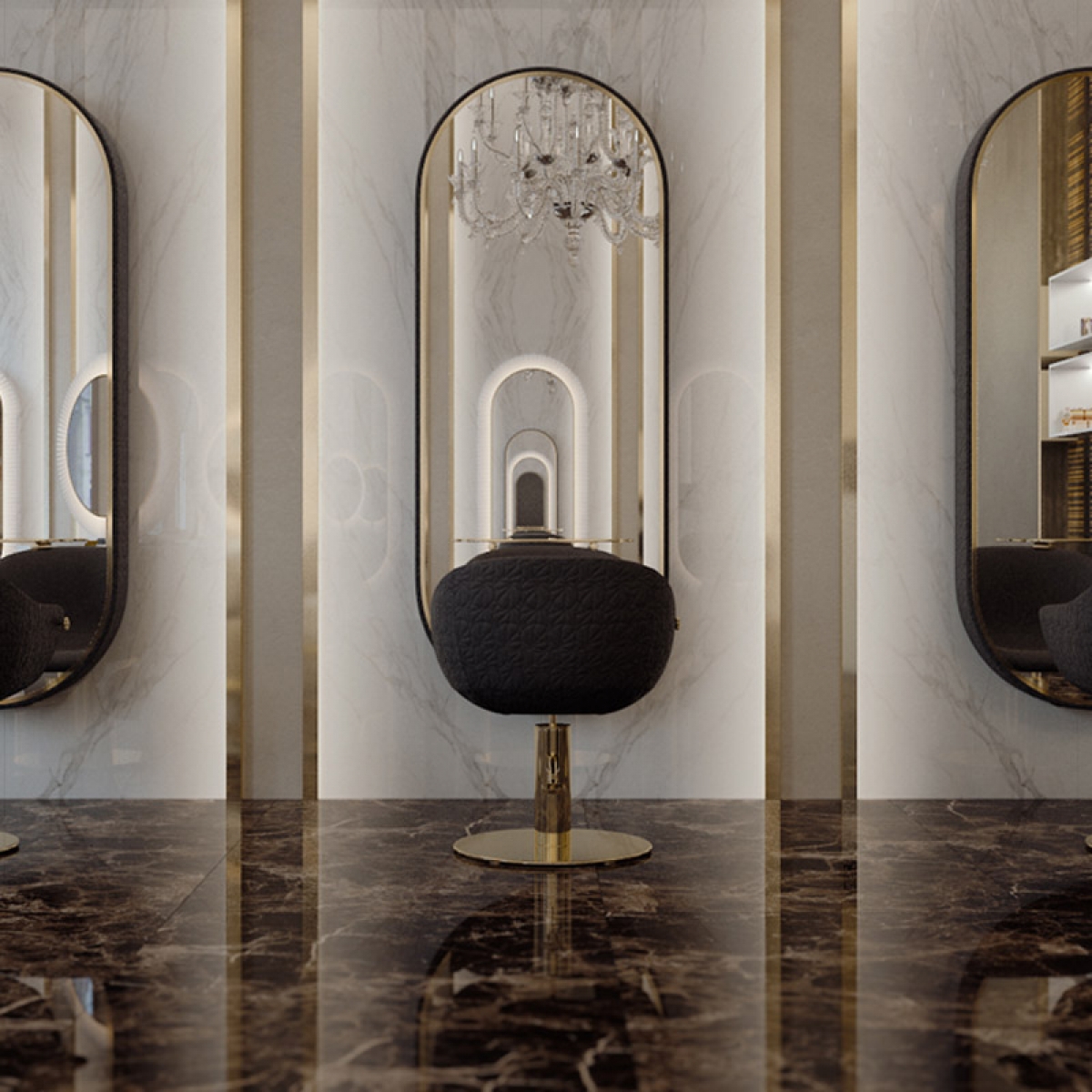 Зеркало парикмахерское KATHERINE RING WALL WITH SHELF GCMW249KA